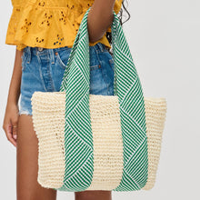 Striped Handle Straw Tote