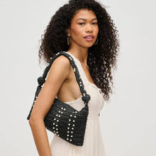 Straw Shoulder Bag - Studded Black