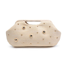 Straw Cutout Handle Clutch - Studded