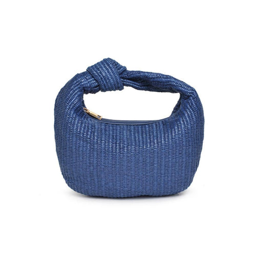 Straw Knotted Handle Clutch - Blue