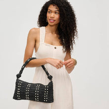 Straw Shoulder Bag - Studded Black