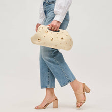 Straw Cutout Handle Clutch - Studded