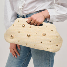 Straw Cutout Handle Clutch - Studded