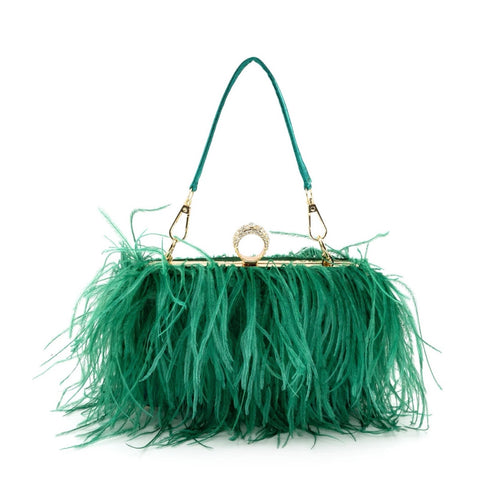 Feathered Satin Clutch - Green