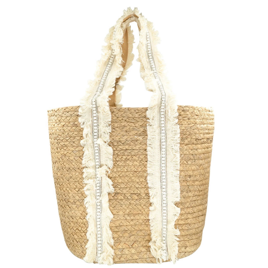 Jute Frayed Handle Pool Tote