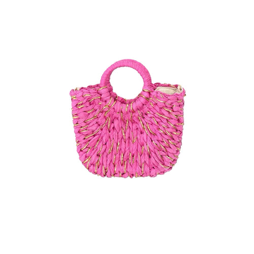 Metallic Straw Ring Handle Mini - Fuchsia