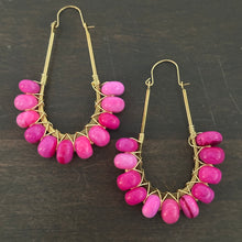 Beaded Teardrop Hoop - Pink Jade