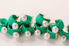 Mini Raffia & Pearl Hoops - Green