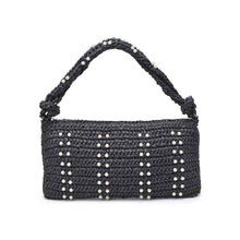 Straw Shoulder Bag - Studded Black